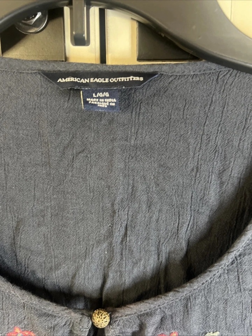 American Eagle Outfitters Navy Blue Floral Embroidered Peasant Blouse - Picture 2 of 10